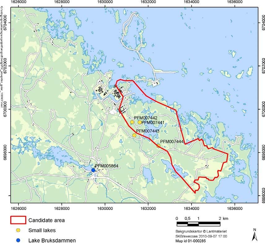 2 Methods and performance 2.1 Sampling locations and sampling scheme The locations of the four studied calciferous lakes (near Lake Bolundsfjärden) and Lake Bruksdammen are presented in Figure 2-1.