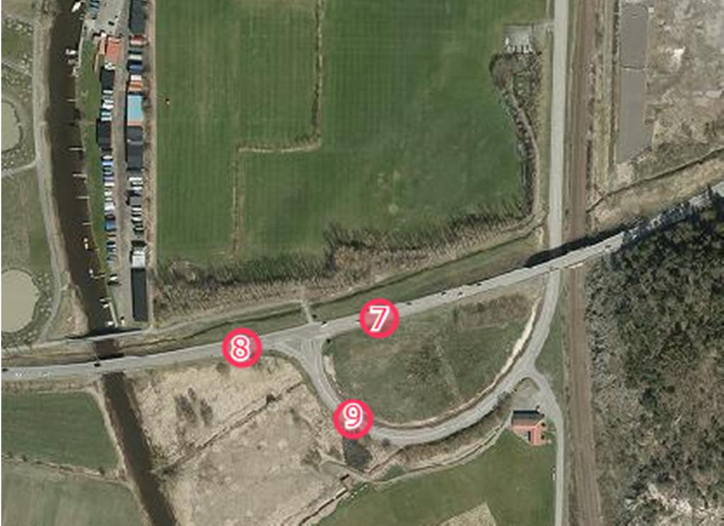 Figur 1 - Korsningar som studerats i trafikutredningen. Mätdata för de utvalda punkterna visas i tabellen nedan.