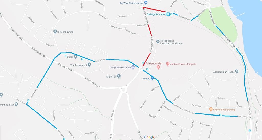 Bilaga 3, förändrad körsträcka för stadslinje 2 Tingstuhöjden-Eldsundsviken-Resecentrum- Dammen Bilden visar förändrad körsträcka för stadslinje 2.