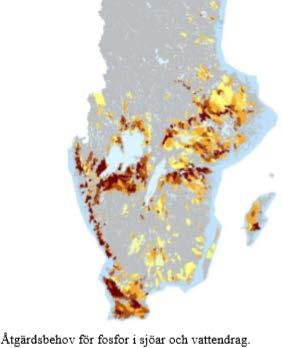 Åtgärdsbehov för fosfor inom vattenförvaltningen - Ca 350 ton fosfor brutto för sjöar och vattendrag i Södra och Norra Östersjöns