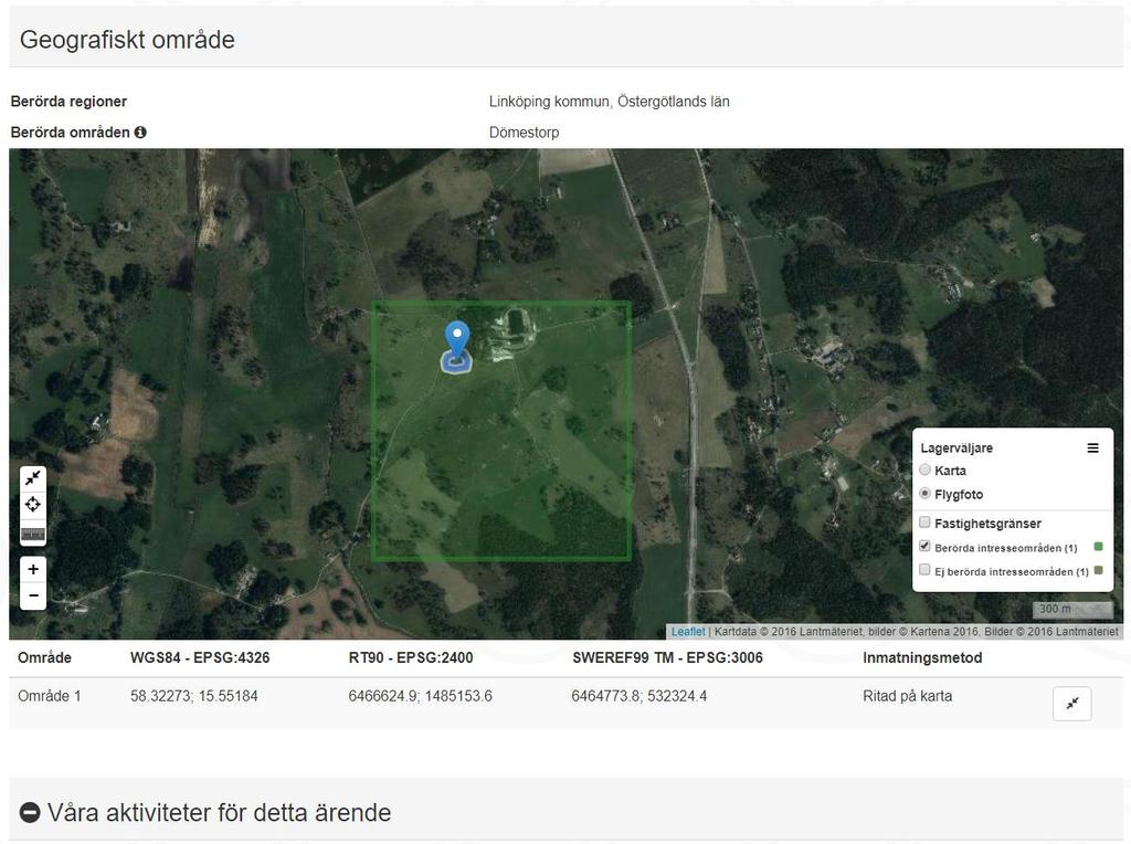 Figur 20 Detaljerad ärendeinformation för ett ärende i Ledningskollens testsystem. Fortsättning från föregående bild.