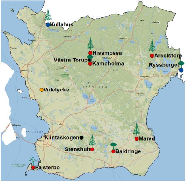 Mätningar i Regional bakgrund i Skåne 2020 (avta med IVL 2017-2020) I Skåne län analyseras krondropp markvatten på 4 mätplatser (Hissmossa, Maryd, Stenshult, Arkelstorp).