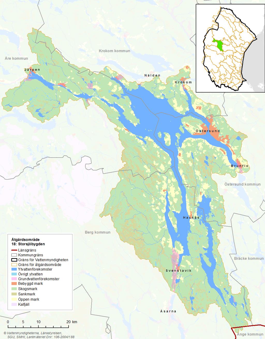 Bild 1: Kartan visar Storsjöbygdens markanvändning