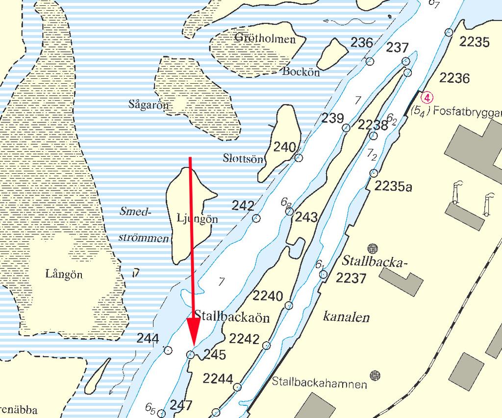 Nr 228 10 * 5162 Sjökort/Chart: 1353 Sverige. Vänern och Trollhätte kanal. Trollhättan. Dykdalb etablerad. Inför Dykdalb 245 58-17,923N 12-18,079E Sweden. Lake Vänern and Trollhätte kanal.