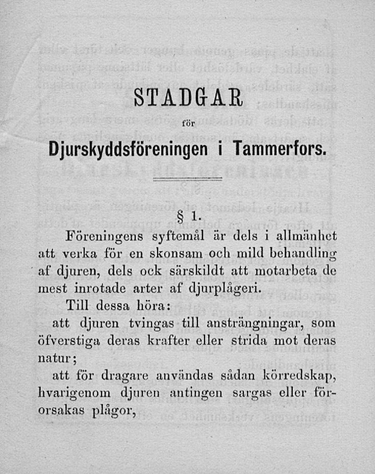 STADGAR Djurskyddsföreningen i Tammerfors.