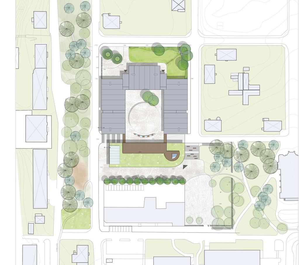 BROGATAN NY SMITVÄG möjlig cykelparkering JAKOBSGATAN Illustrationsplan stödmur ENTRÉ GRADÄNG ENTRÉ MAGASINSGATAN GARAGE INLAST INLAST INRE SKOLGÅRD TAKVEGETATION HARALD HALLÉNS GATA möjilg