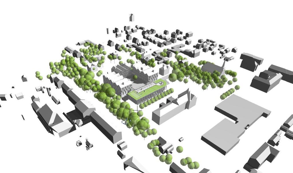 nya skolan Centralskolan kyrkan Volymstudie Vy 03 västra Esplanaden