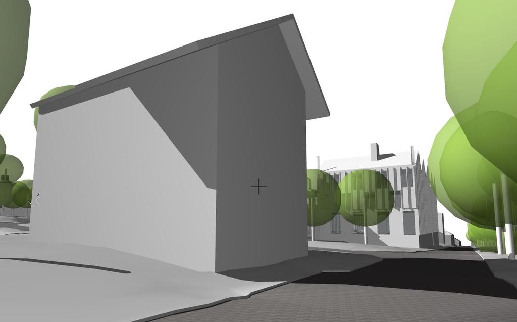 FÖRSLAGET NYTT Volymstudie Vy 02 04 Vy sett från nordväst i korsningen