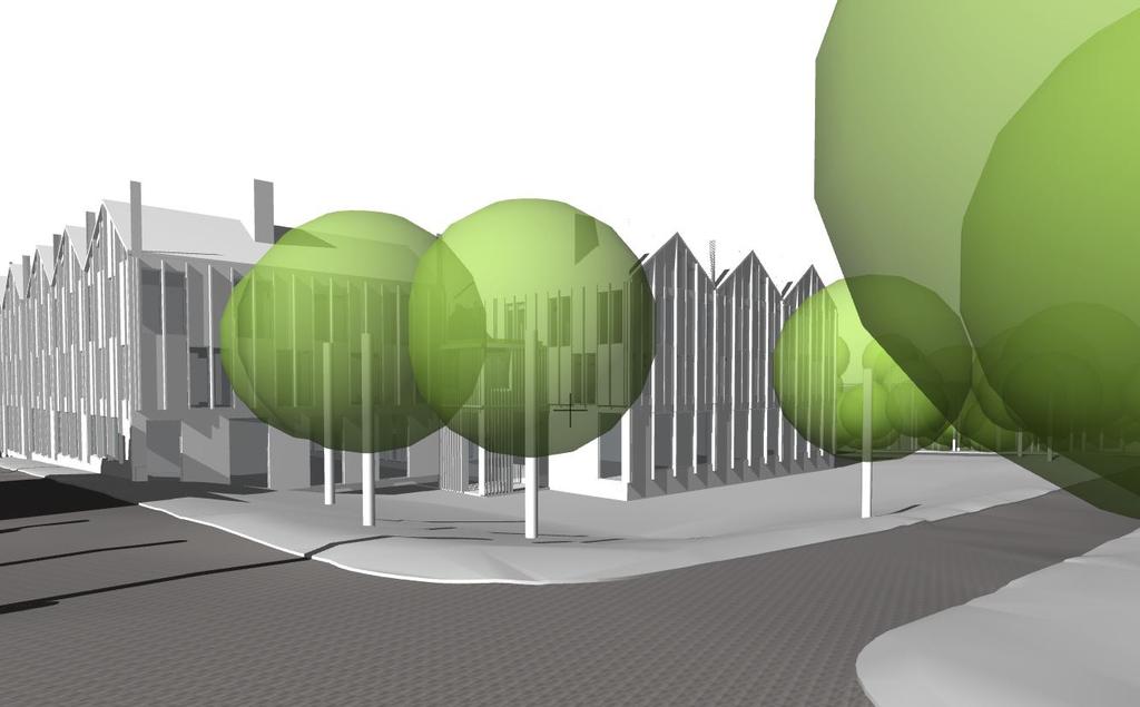FÖRSLAGET NYTT Volymstudie Vy 02 06 Vy sett från nordost i korsningen