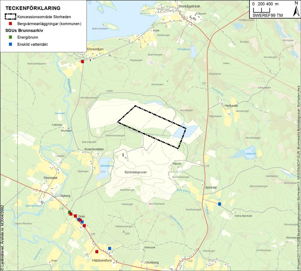 Figur 5: Brunnskarta, borrade brunnar (Skellefteå kommun, stadsbyggnadskontoret.