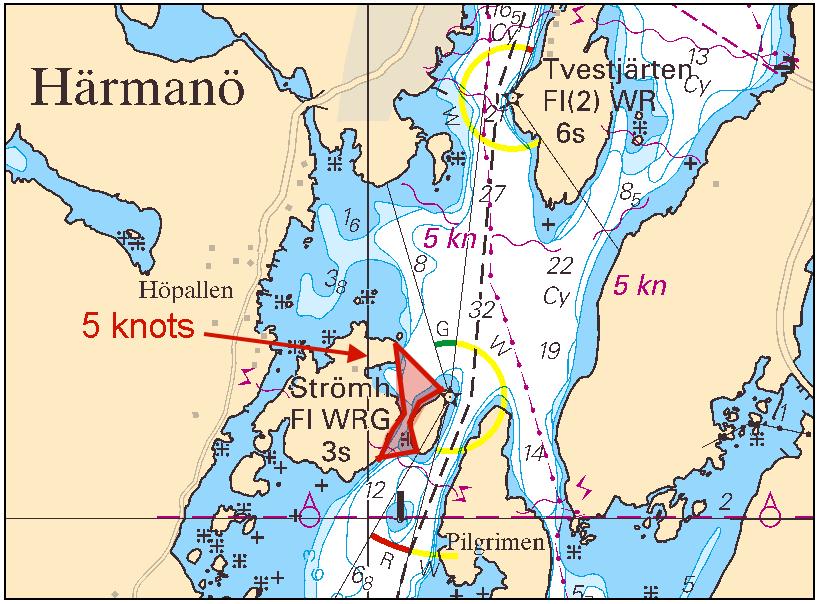 2015-06-25 10 Nr 552 Tid: Fr. o m. 16 juli 2015 Fartbegränsning till 5 knop införs i sundet väster om fyren Strömholmen.