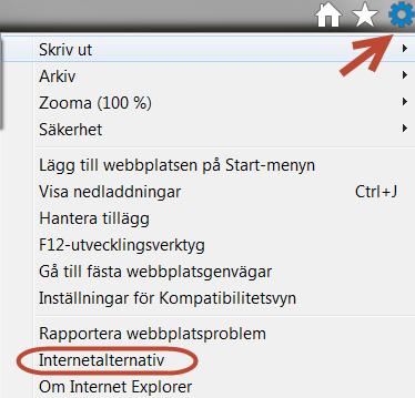 Tools) i den horisontella menyn och välj Internetalternativ (eng. Internet Options). Steg 2. I fönstret som öppnas klickar du på fliken Säkerhet (eng.