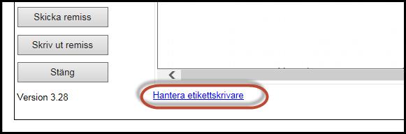 2.6 Hantera etikettskrivaren Gå till eremiss (https://eremiss3.infosolutions.se), spara remissen och gå till provtagningsvyn. Titta längst ner på sidan och klicka på länken Hantera etikettskrivare.