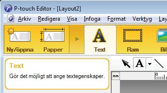 Använda P-touch Editor e Om du klickar på visas markören så att du kan skriva text.
