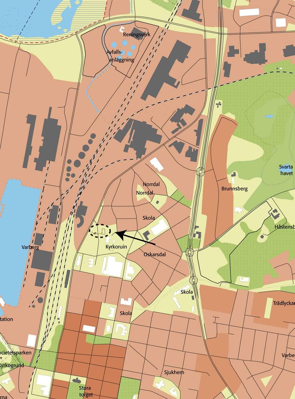 0 500 m Fig. 3. Utsnitt ur Fastighetskartan, blad 5B 7g, med undersöknings området markerat. Skala 1:10 000.