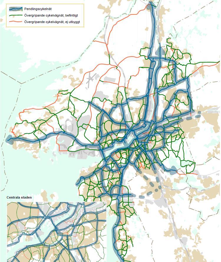 ANALYSSTEG 2 Figur 80. Karta över befintligt och framtida cykelvägnät.