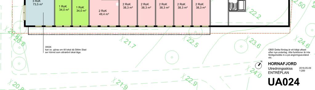 Ledningar och kablar i mark, bland annat dagvatten och el finns inom/strax utanför utredningsområdet. 2.2. Planerade konstruktioner Inom området planeras för ca 80 lägenheter i 6-8 plan.