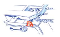 Högerhandsskydd Utlösningsmekanismen För att ge huggaren ytterligare förbättrad säkerhet om han råkar snubbla och falla framåt över motorsågen eller vid så kallad lågenergi-kickback, då kedjebromsen