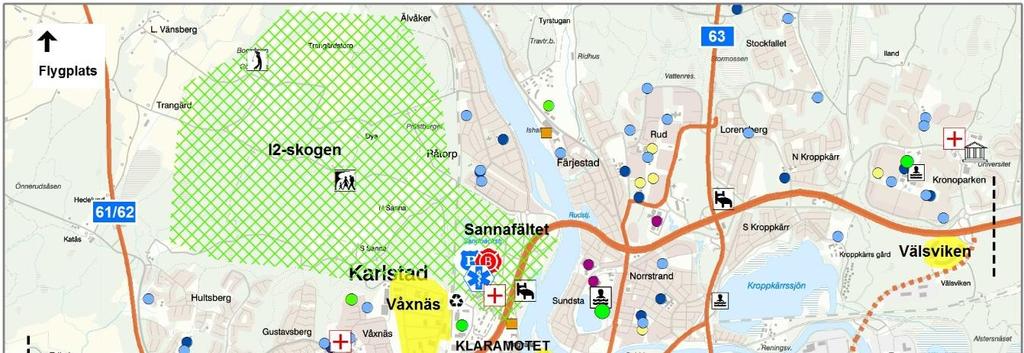 16 (94) Målpunkter utefter E18 Tre större handelsområden ligger längs med E18; Bergvik i väster, Välsviken i öster och ungefär mitt på sträckan ligger Våxnäs där även viss industriverksamhet finns.