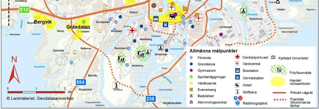 En större gräsyta i direkt anslutning till E18 (Sannafältet) används av tillfälliga evenemang såsom cirkus, tävlingar och musikevent.