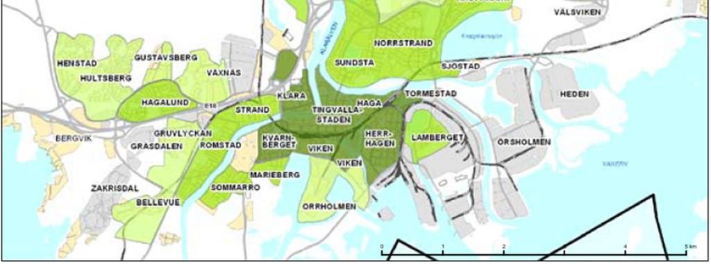 Det finns inga värdefulla miljöer eller byggnader utpekade i programmet i direkt närhet till E18 längs den aktuella sträckan.