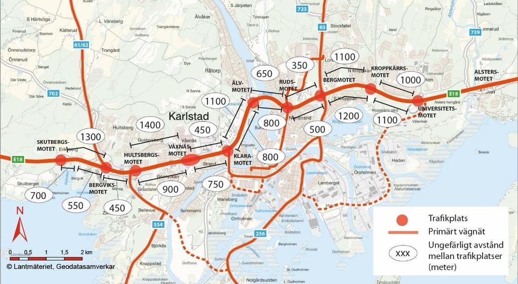 31 (94) 3.2. Infrastruktur Väg E18, som ingår i det nationella stamvägnätet, sträcker sig mellan Oslo och Stockholm.