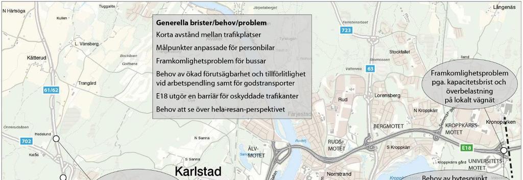 47 (94) Figur 32. Problem/brister och behov kopplat till tillgänglighet. 4.2. Problem kopplat till trafiksäkerhet Fordonstrafik Risk för upphinnande olyckor Utformning med kilavfarter i trafikplatserna samt köbildning vid högtrafik ger ökad risk.
