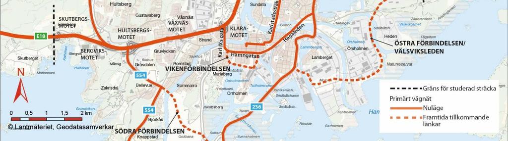 E18 genom Karlstad har även en stor lokal betydelse som stadsmotorväg, vilken skapar tillgänglighet å ena sidan och barriärproblem å andra sidan.