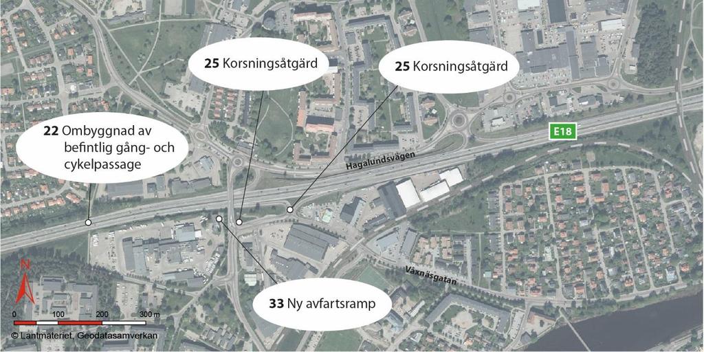 69 (94) Tabell 27. Åtgärdsförslag Våxnäsmotet. VÅXNÄSMOTET Beskrivning/kommentar: Åtgärdspaketet syftar till att förbättra framkomligheten och trafiksäkerheten i trafikplatsen.