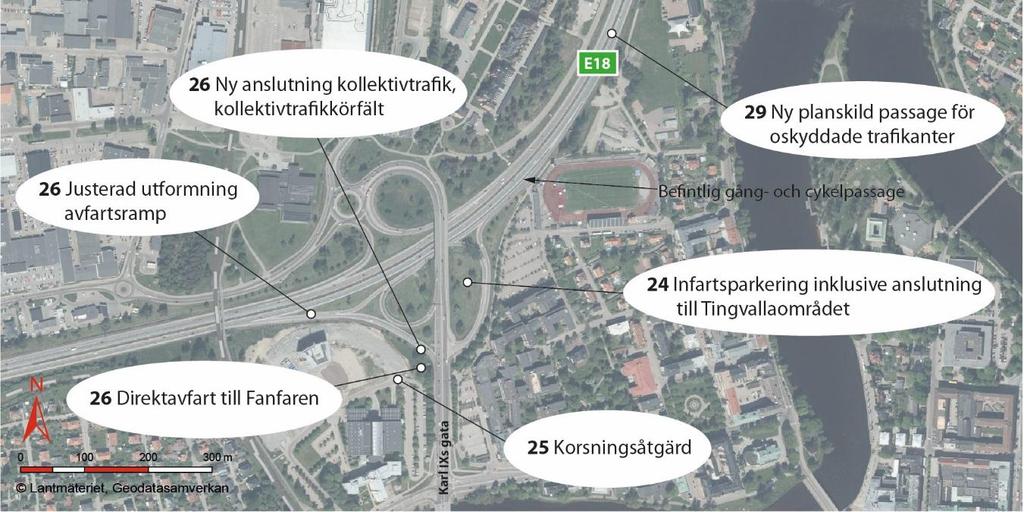 70 (94) Tabell 28. Åtgärdsförslag Klaramotet. KLARAMOTET Beskrivning/kommentar: Åtgärdspaketet syftar till att förbättra framkomligheten och trafiksäkerheten i trafikplatsen.