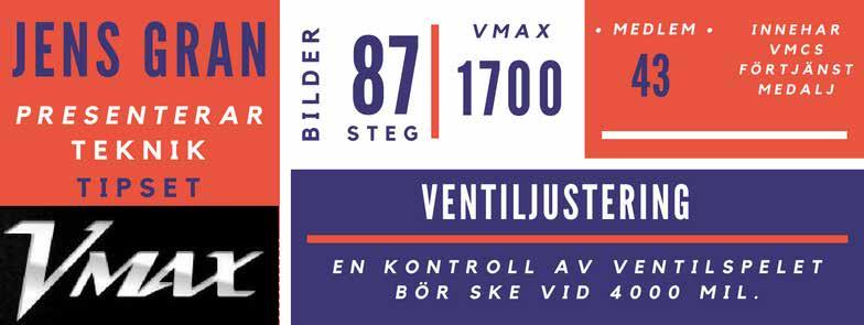 Ventiljustering VMAX 1700 En kontroll av ventilspelet bör ske vid 4000 mil.