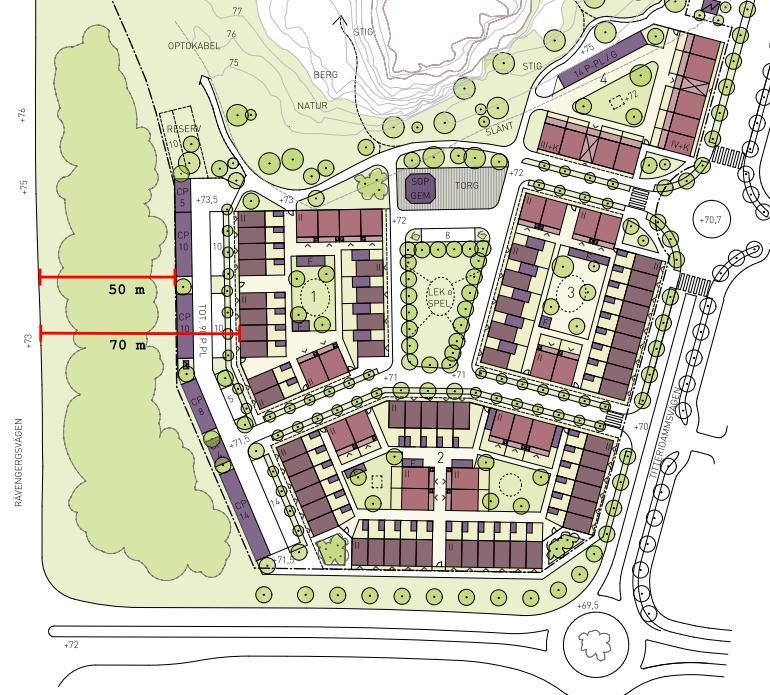 Rävebergsvägen Figur 4. Illustrationsplan över södra delen. 2.1 Infrastruktur 2.1.1 Norrleden En eventuell framtida ändring/dragning av Gårdstensliden kommer utgöras av Norrleden.