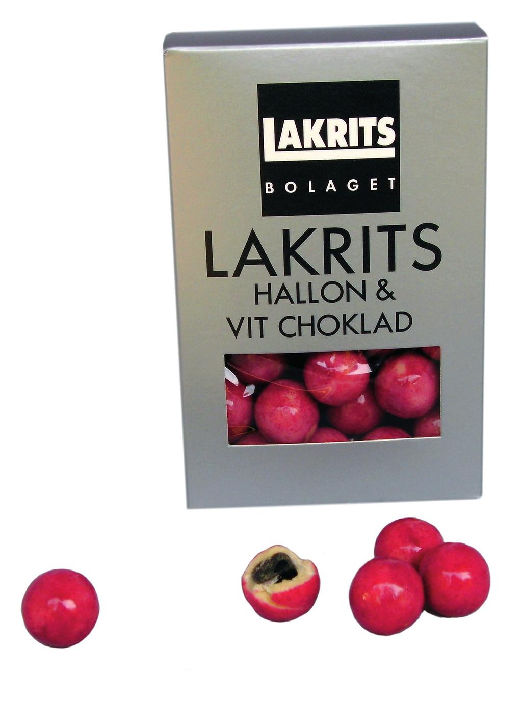 Lakrits med hallon och vit choklad HALLON-004 Mjuk lakrits täckt med vit belgisk choklad och rullad i hallonpulver - en gudomlig kombination.
