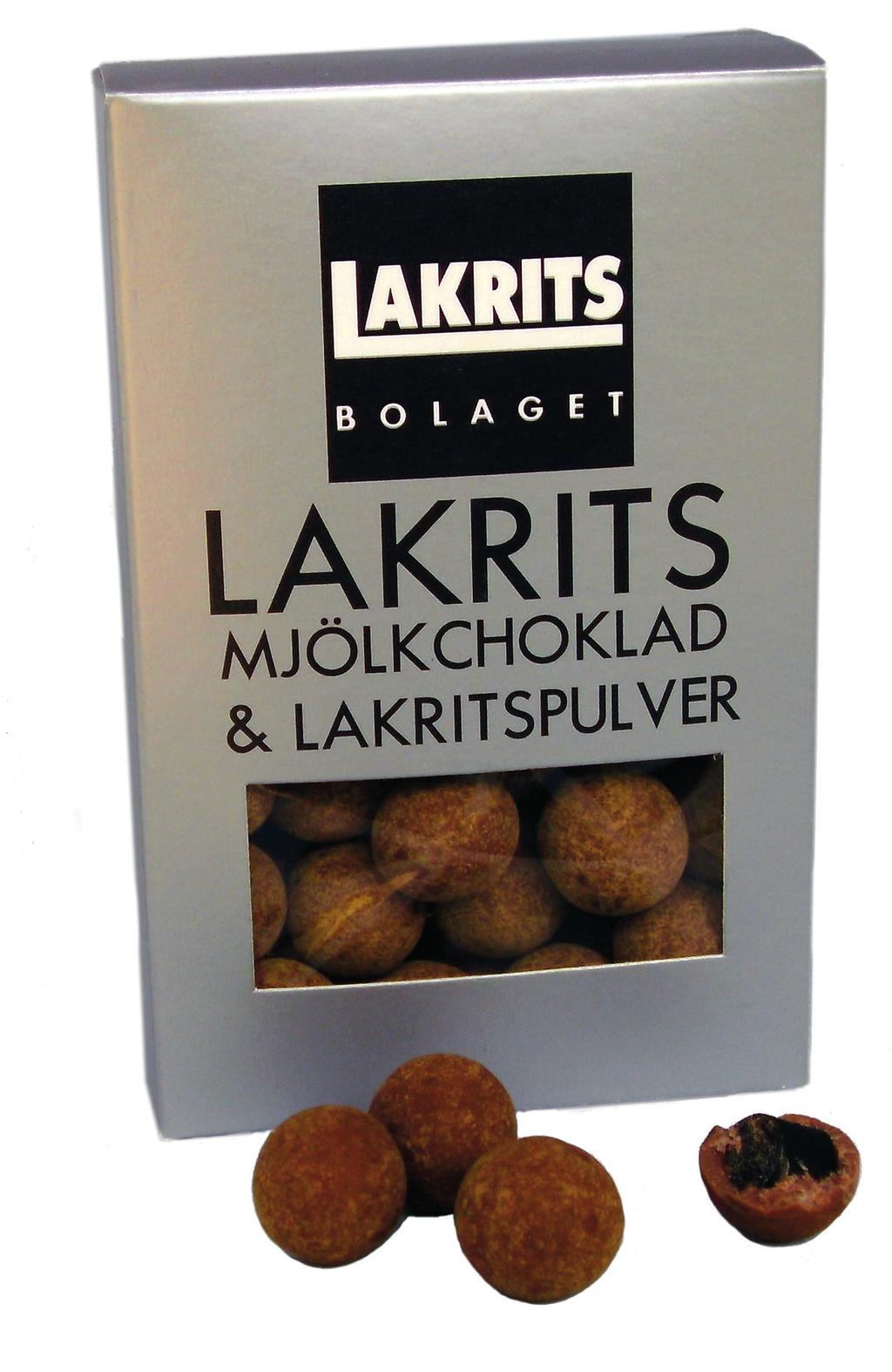 färgen Lakrits med mjölkchoklad och lakritspulver CHOK-006 En mjuk lakritsbit i mitten som drageras med belgisk mjölkchoklad av hög kvalitet