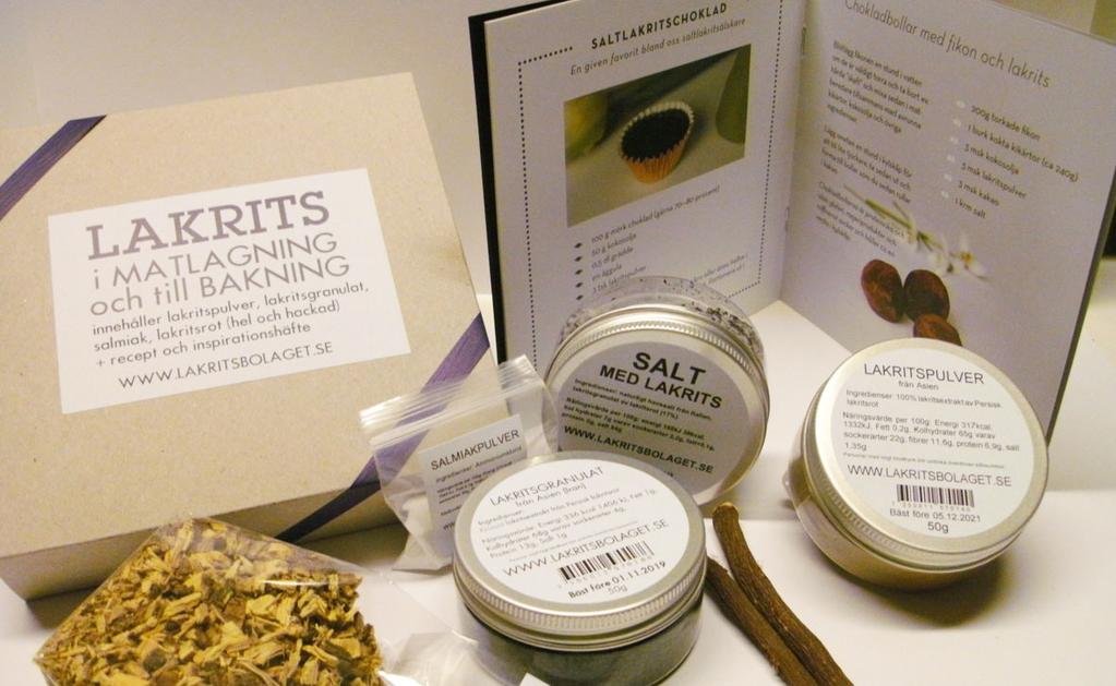 Passar perfekt till skinka och korvar men bara fantasin sätter gränser Lakrits för matlagning och bakning MATBAK-023 Presentkartong med
