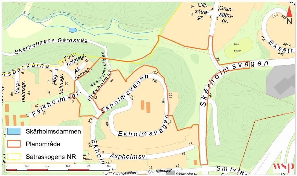 Figur 1. Skärholmsdammen ligger ca 175 m från planområdet. 1.2 GRODDJUR I STOCKHOLMS STAD I Stockholms stad finns alla de fem arter av groddjur som förekommer i länet, dvs vanlig padda, vanlig groda, åkergroda samt större och mindre vattensalamander.