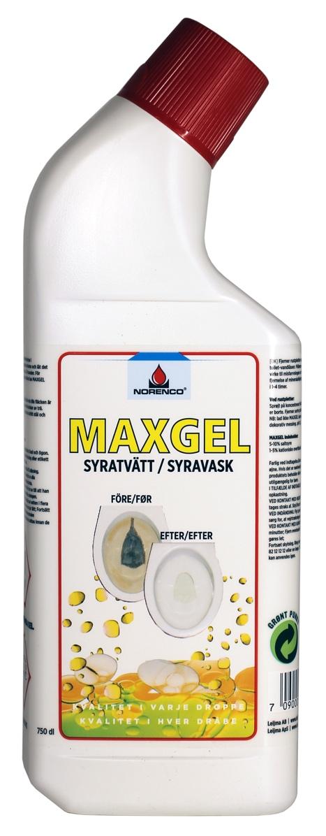 MAXGEL MAXGEL Syratvätt ett mycket effektivt och snabbverkande medel som avlägsnar kalk, rostvatten, gröna alger och mineralavlagringar som suttit i åratal.