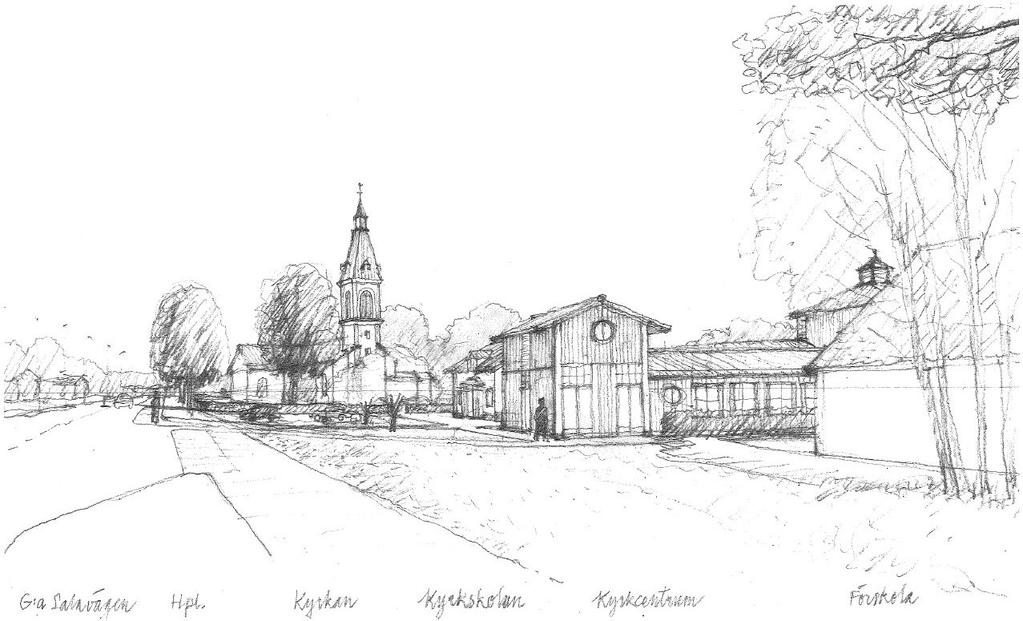 Bilden visar att sikten mot kyrkan bibehålls från Gamla Salavägen även efter att den planerade byggnaden uppförts.