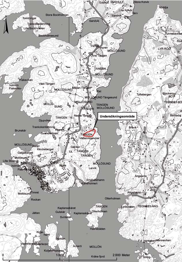 6 Bohusläns museum 2008:29 Figur 2. Utsnitt ur GSD-Fastighetskartan med platsen för undersökningen markerad.