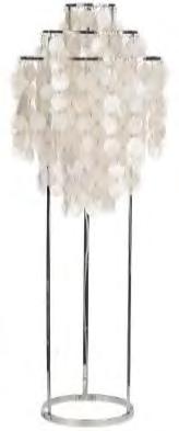 FUN 1STM FLOOR LAMPS Ø40 cm / H: 120 cm Floor lamp with mother of pearl discs on three ring metal frame. Discs are connected with small metal rings. Cord: 220 cm transparent with on/off switch Art.
