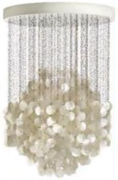 60W Art. no. EU: 10620606001001 51.785 FUN 4DM Ø56 cm / H: 110 cm Hanging lamp with one cluster of mother of pearl discs.