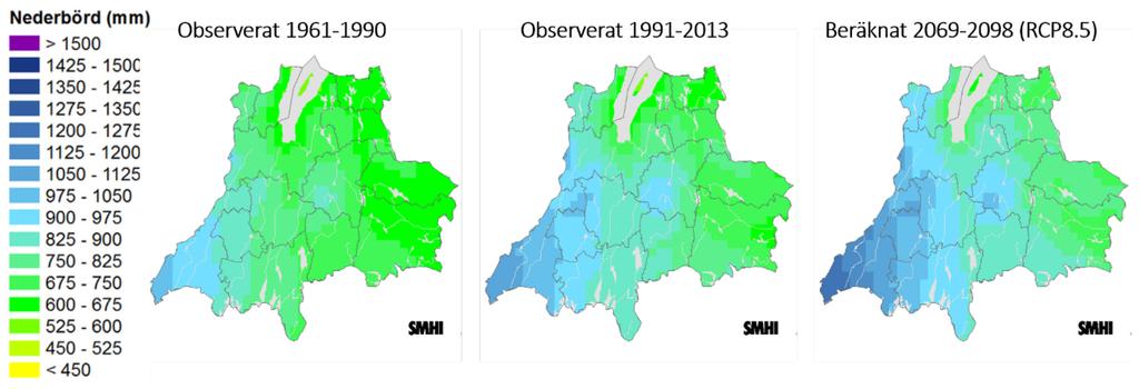 höga utsläpp) i Jönköpings län. Källa: SMHI Klimatologi nr 25, 2015 (Framtidsklimat i Jönköpings län - enligt RCP-scenarier). Figur A12.