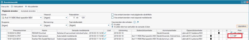 Alla aktörer kan starta en SIP. När en SIP är påbörjad så ser man det under rubriken Plan i Ärendeöversikten. Aktörerna skriver sin del av SIP och när man är klar med sin del så signeras anteckningen.