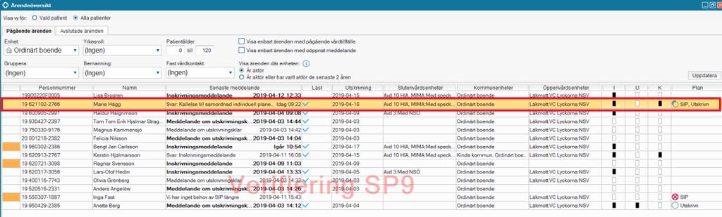 Klickar man på en person i listan så kan gå vidare och öppna det specifika patientärendet. 3.