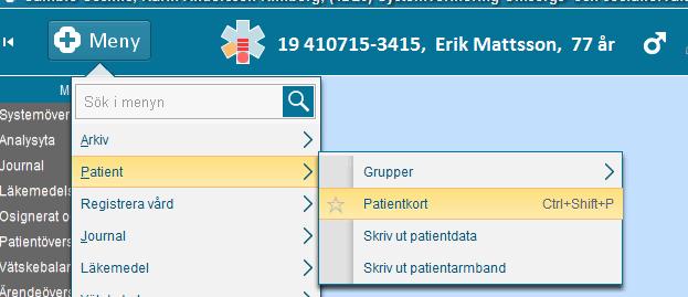 4.2.1 Kontrollera patientkortet Öppna Patientkortet och kontrollera uppgifter; Flik Allmänt -