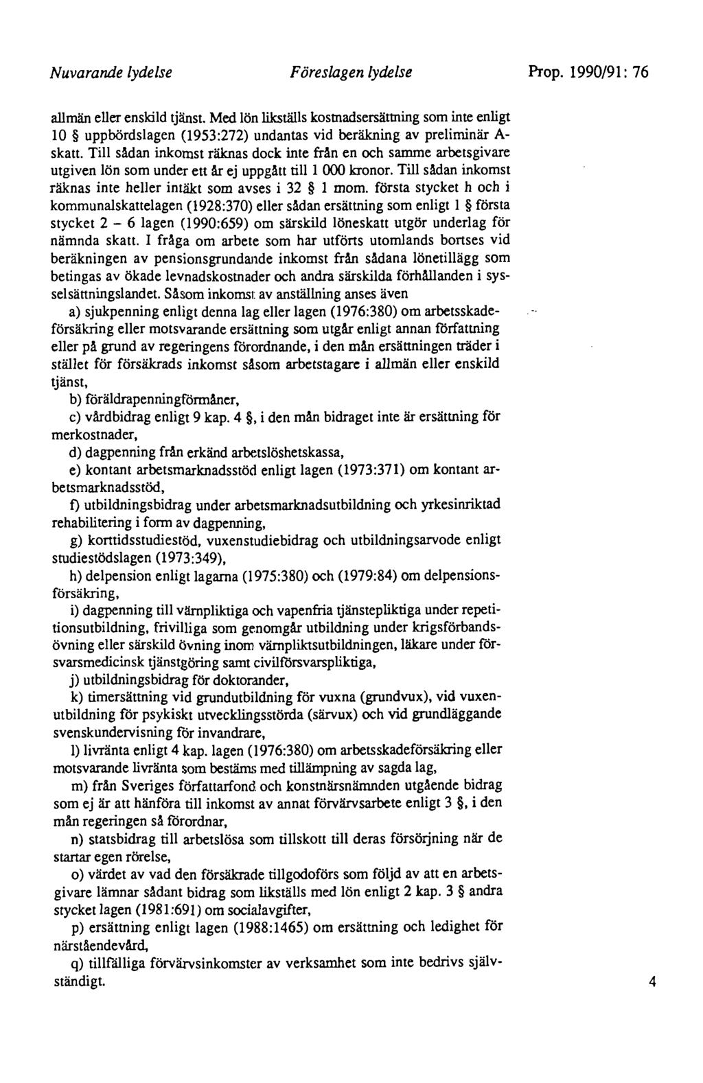 Nuvarande lydelse Föreslagen lydelse Prop. 1990/91: 76 allmän eller enskild tjänst.