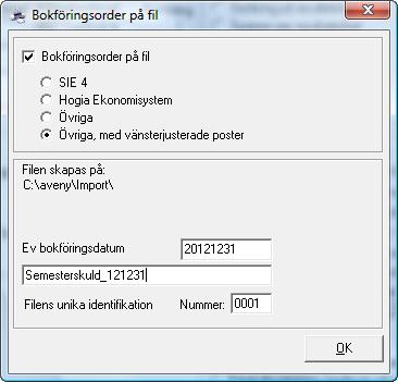 Vid Utskrift väljer du lämplig Bokföringsorder Klicka på för att komma vidare. Lägg särskilt märket till att det även går att få med ev.