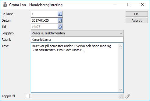 Brukarregister Registrera en händelse När loggtyperna är upplagda kan du registera olika händelser per brukare.