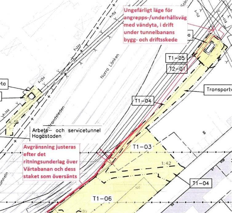 Vägen med vändyta måste ha full funktion under tunnelbanans bygg- och drifts skeden. Det kan utredas om SLL FUT:s bygg väg kan samordnas med vägen.