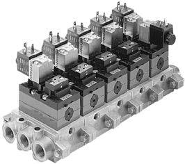 Ventilsystem, Serie 581, storlek 4 Qn = 5000 l/min Pilotventilens bredd: 30 mm CNOMO Anslutningsport: Basplatta ISO 5599-1 Manuell omställning: utan spärr, utan 11 P581_138 Standard ISO 5599-1, ISO 4